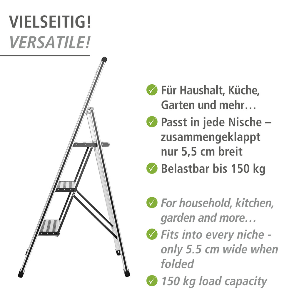Klapptrittleiter silber aus Aluminium, 3-stufig