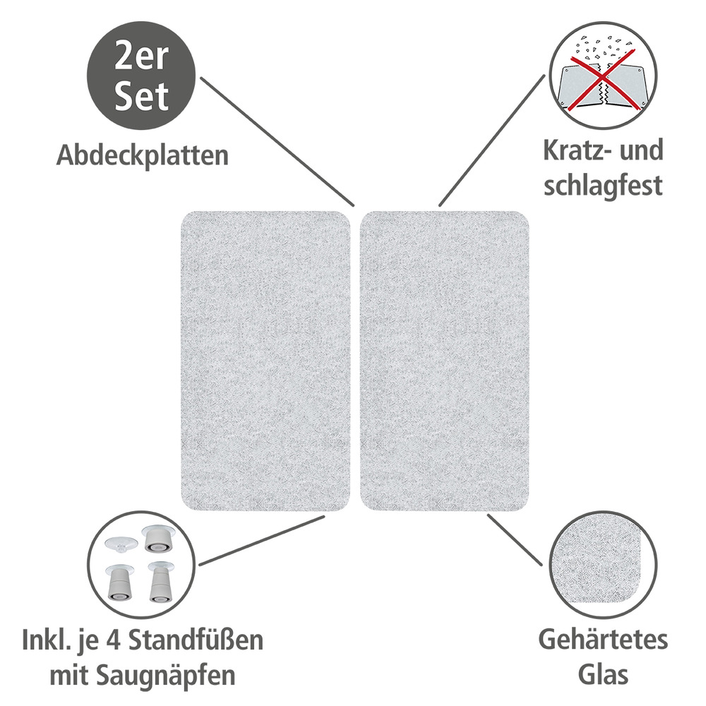 TRANSPARENT 2er-Set Herdabdeckplatten aus Glas