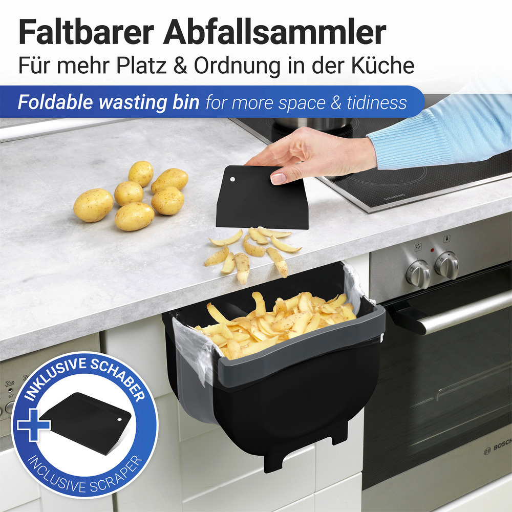 FAGO schwarz Tür-Abfalleimer faltbar, 5 Liter