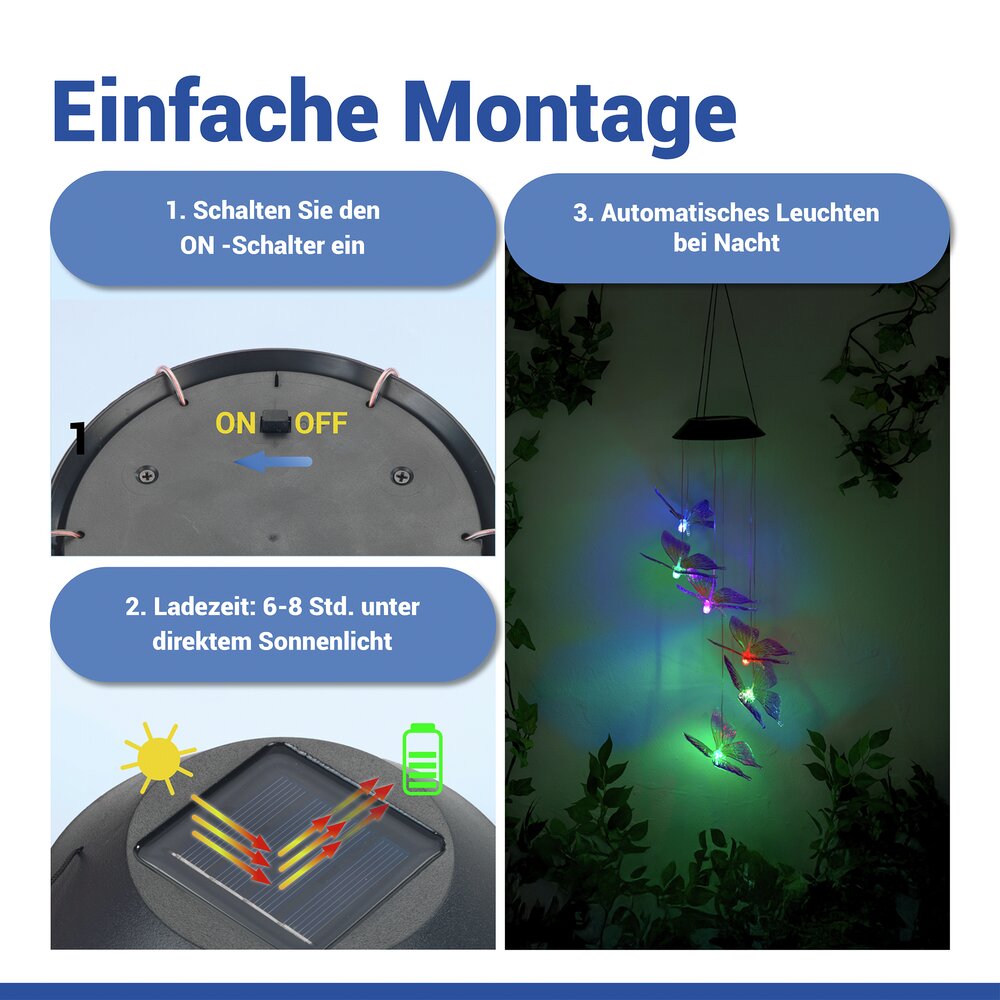 SCHMETTERLING Windspiel solarbetrieben, 2er-Set