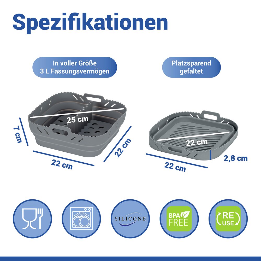 NARA Silikonform eckig für Heißluftfritteusen, 2er-Set