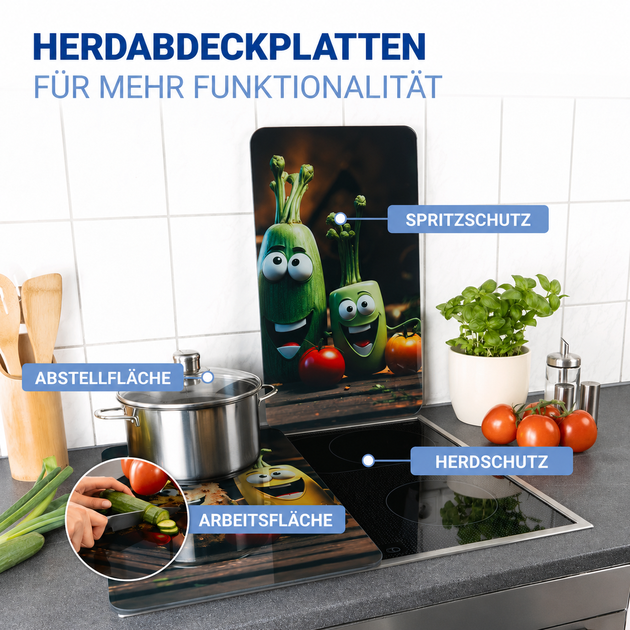 LUSTIGES GEMÜSE 2er-Set Herdabdeckplatten aus Glas