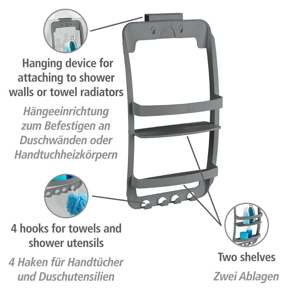 UNIVERSAL anthrazit Duschregal, 2 Körben, 4 Haken