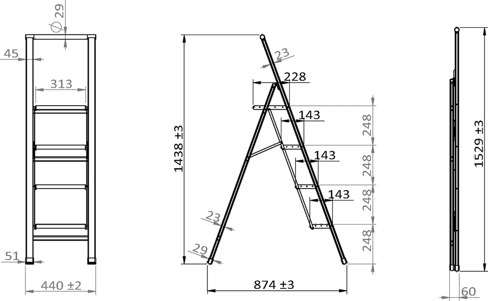 Klapptrittleiter weiß aus Aluminium, 4-stufig