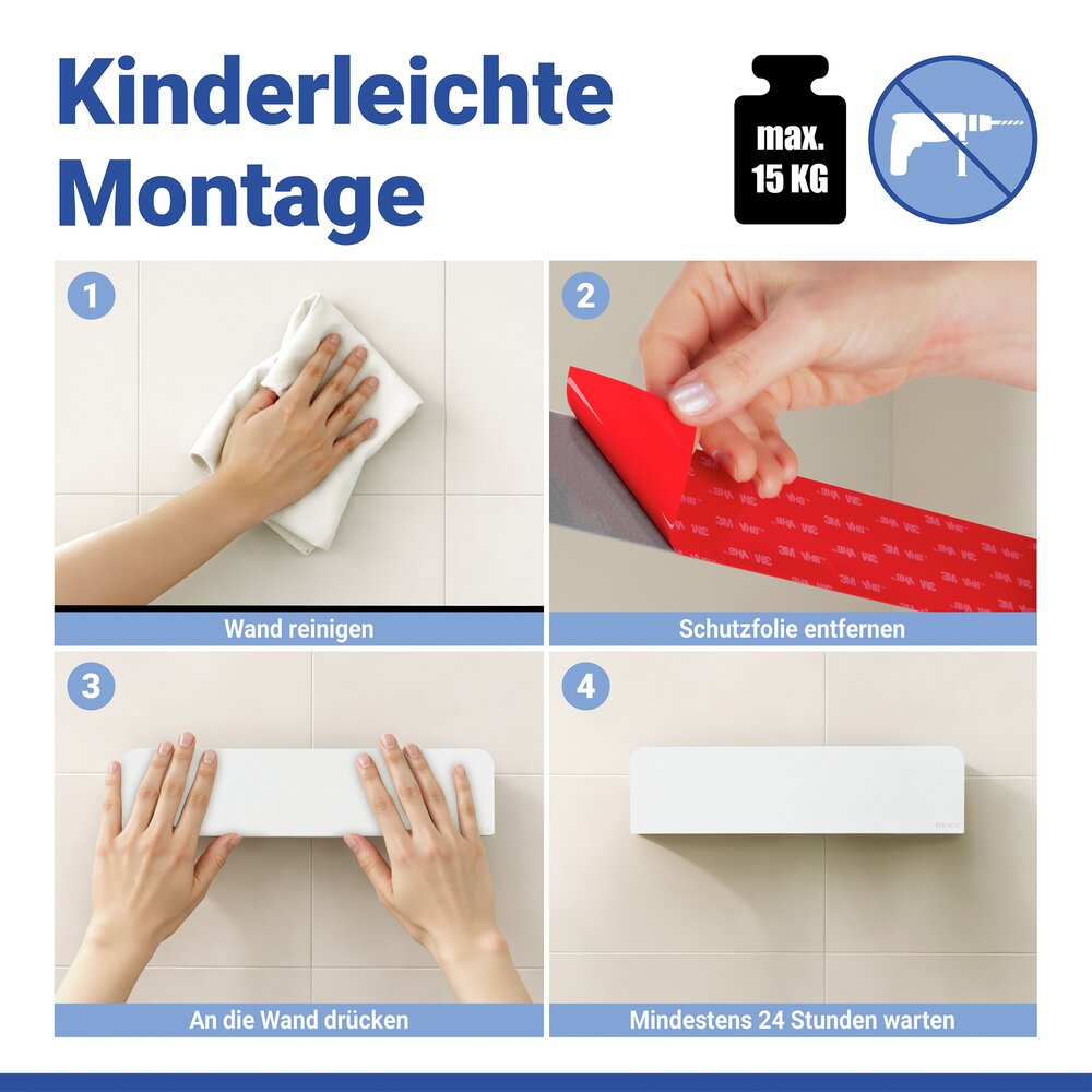 LIZAN weiss Turbo-Loc® Wandablage aus Edelstahl