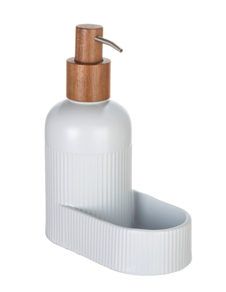 55203197 Seifenspender Mod. REFIA, weiß/natur, Keramik/Akazienholz, 0.4L, 16x19x8 cm