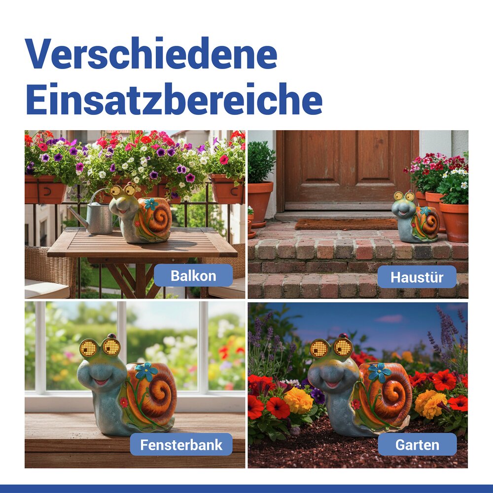 SCHNECKE Gartenfigur mit blinkenden LED-Augen