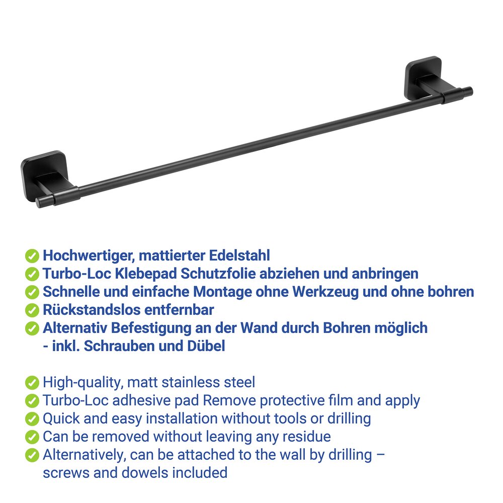 Uno PORTO black Turbo-Loc® 60 cm Badetuchstange