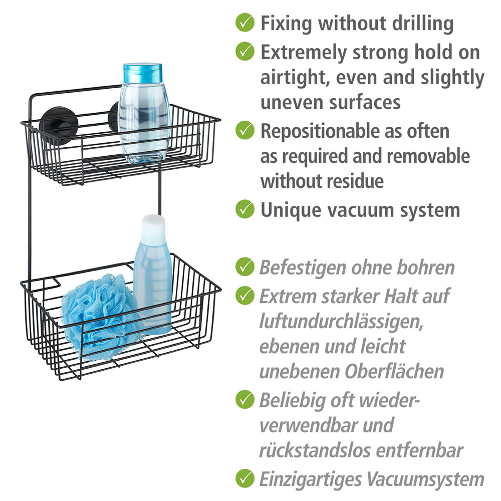 BARI schwarz Vacuum-Loc® Wandregal 2 Etagen