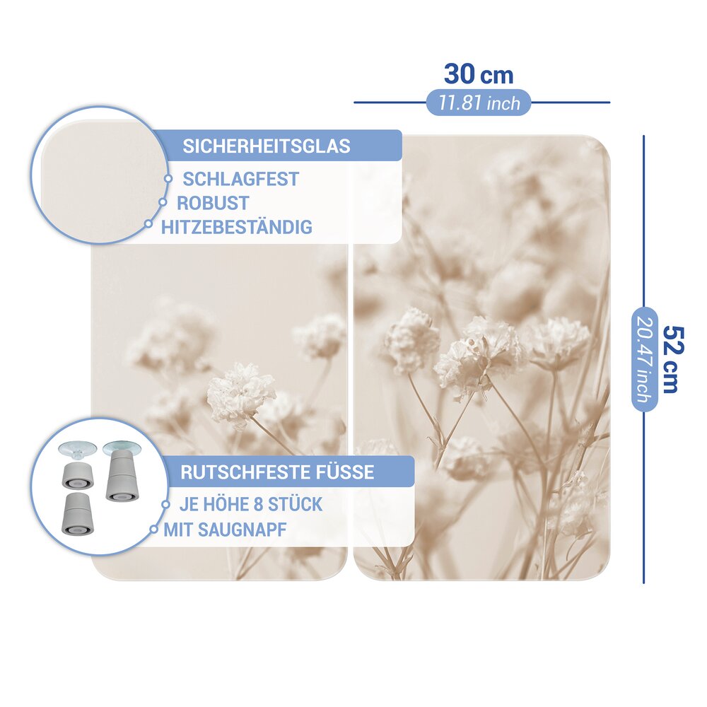 TROCKENBLUME 2er-Set Herdabdeckplatten aus Glas