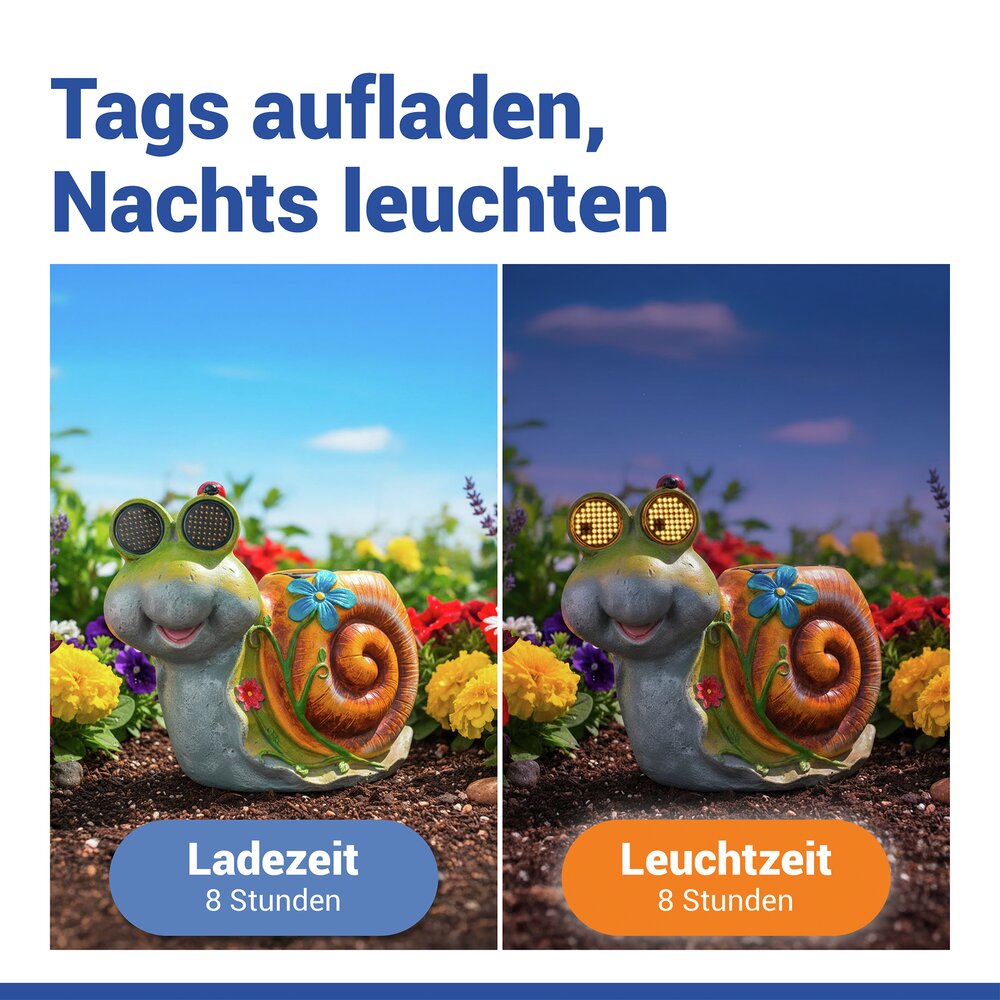 SCHNECKE Gartenfigur mit blinkenden LED-Augen