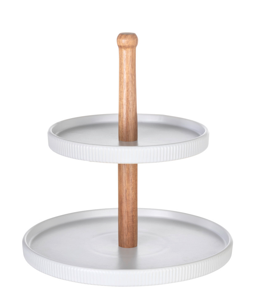 Etagere Mod. REFIA, weiß, Keramik, Akazienholz, Ø24x25cm
