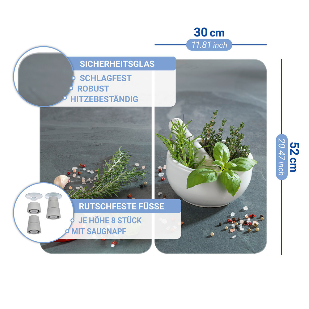 KRÄUTERKÜCHE 2er-Set Herdabdeckplatten aus Glas
