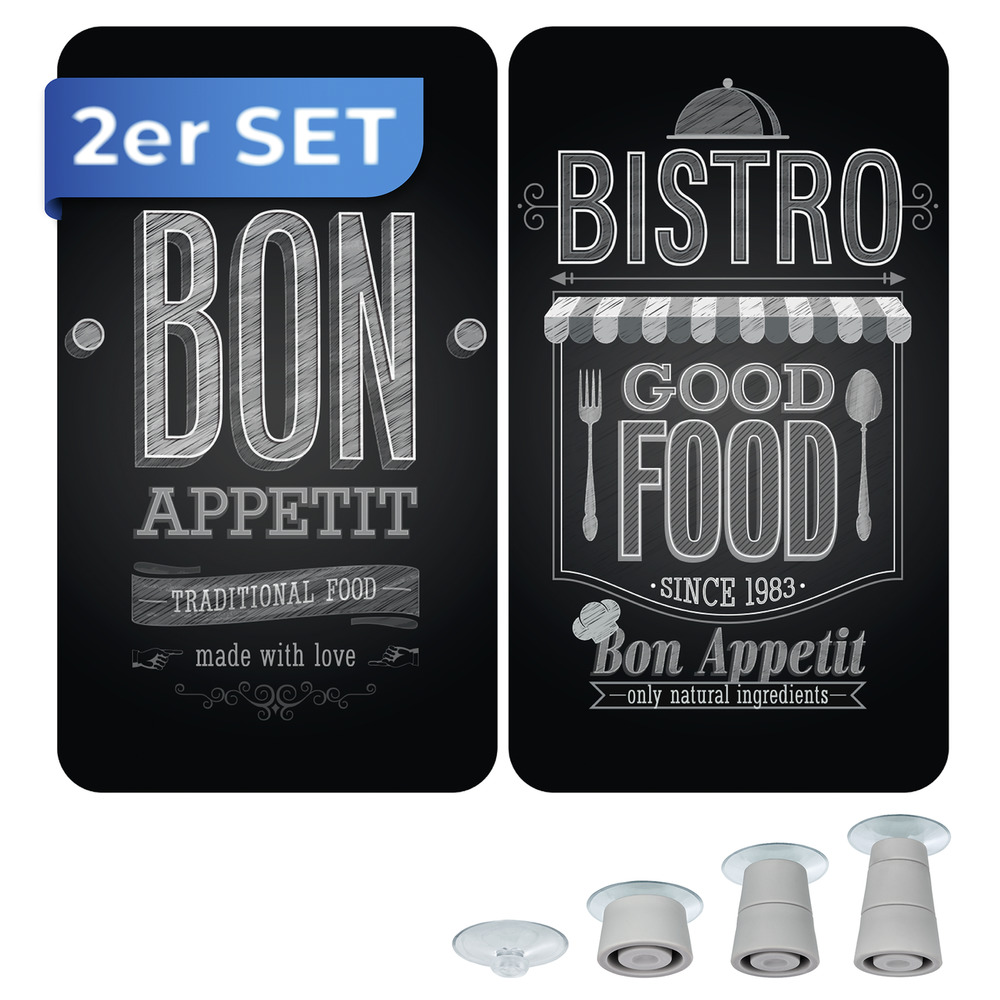 Glasabdeckplatten Universal Mod. Bon Appetit, 2er Set Glasabdeckplatten Universal Mod. Bon Appetit, 2er Set