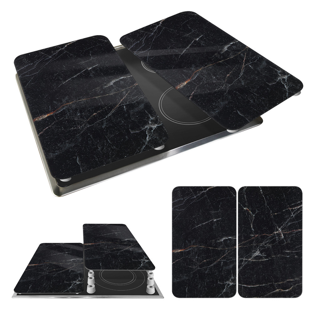 MARMOR schwarz 2er-Set Herdabdeckplatten aus Glas