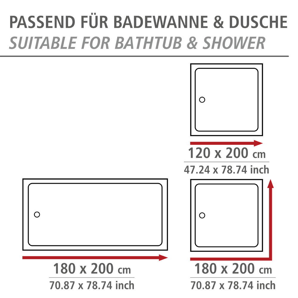 UNI rot Duschvorhang, 180x200 cm, Anti-Schimmel