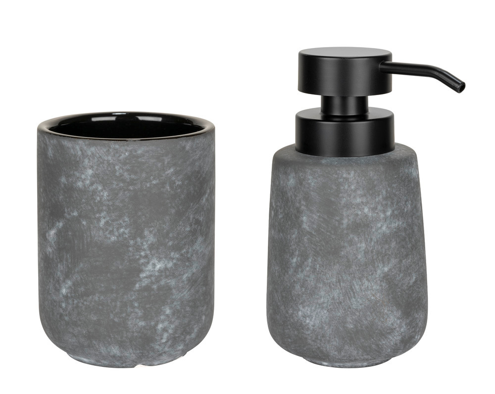 SACILE Badzubehör-Set aus Keramik in Betonoptik, 2-teilig SACILE Badzubehör-Set aus Keramik in Betonoptik, 2-teilig