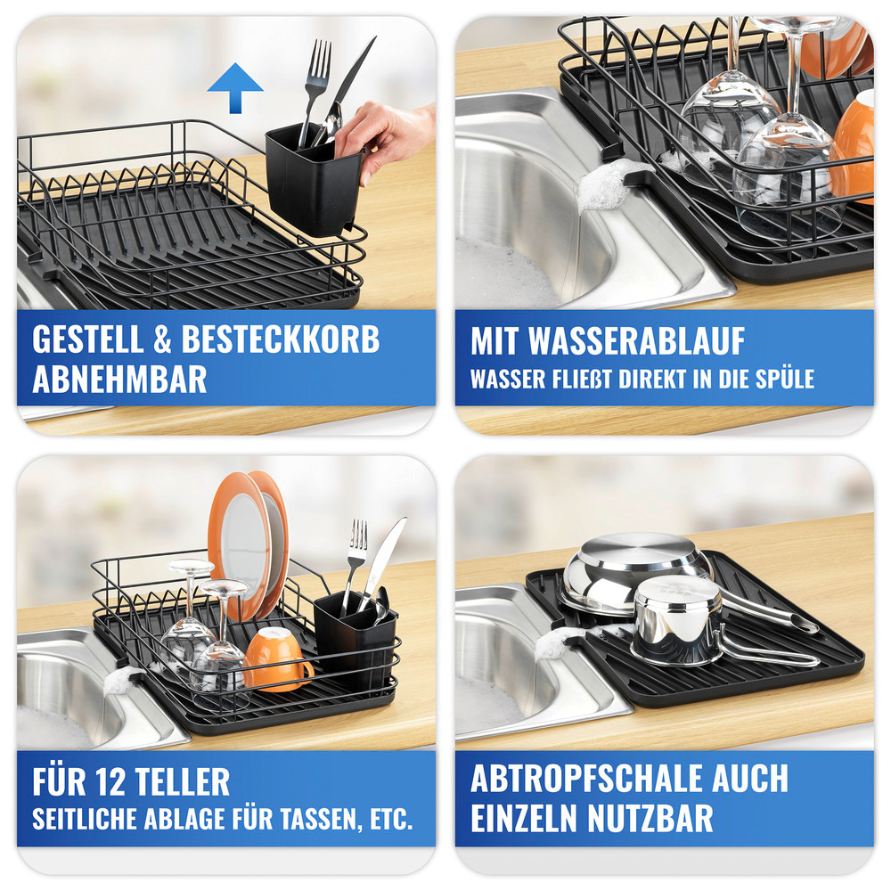 MAXIMEX Geschirrabtropfer schwarz, 3-teilig