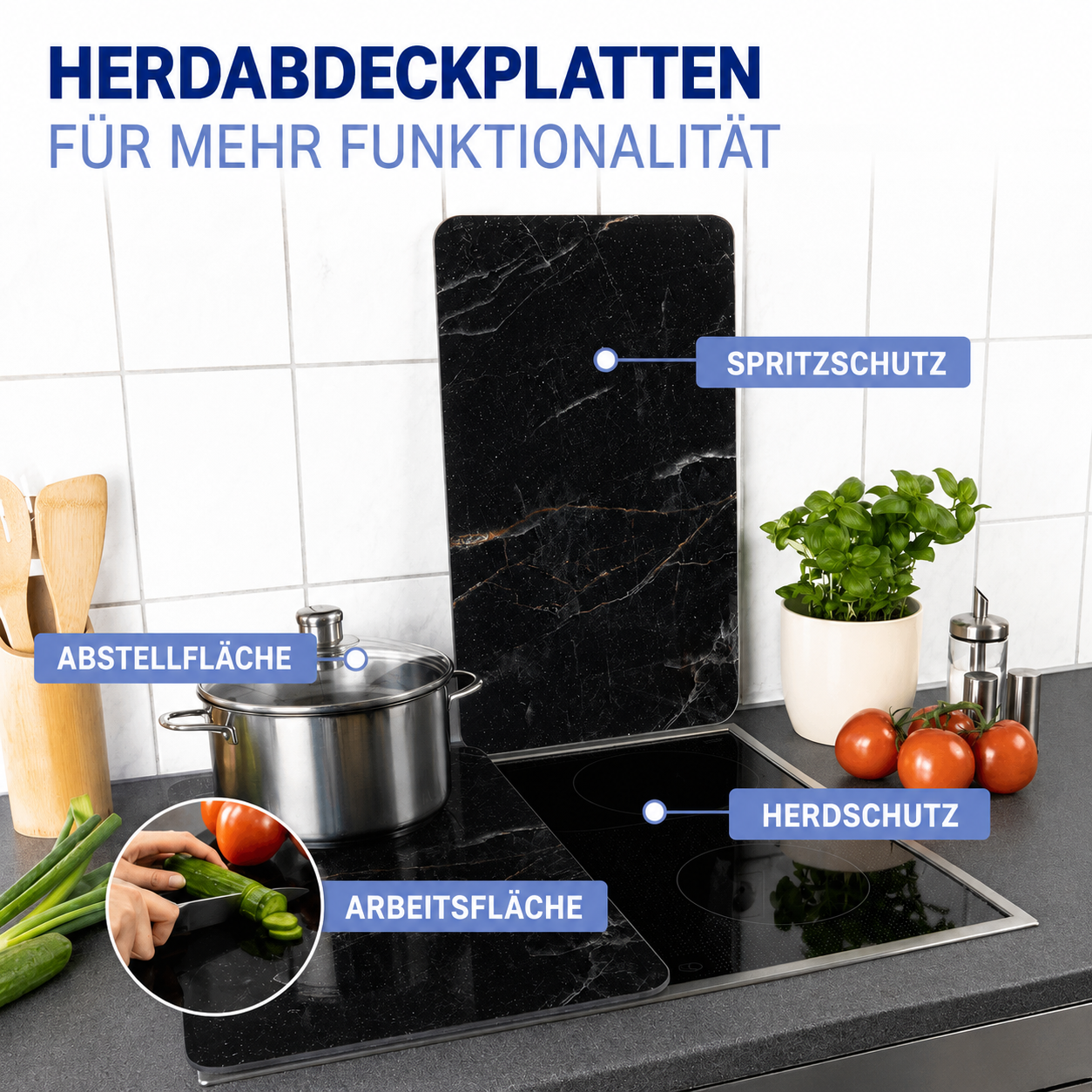 MARMOR schwarz 2er-Set Herdabdeckplatten aus Glas