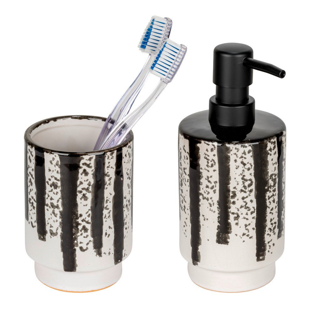 SUBIZA Badzubehör-Set aus Keramik handbemalt, 2-teilig