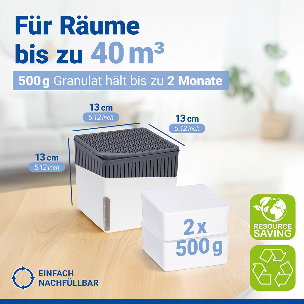 CUBE weiss Entfeuchter + 2x500g Granulat