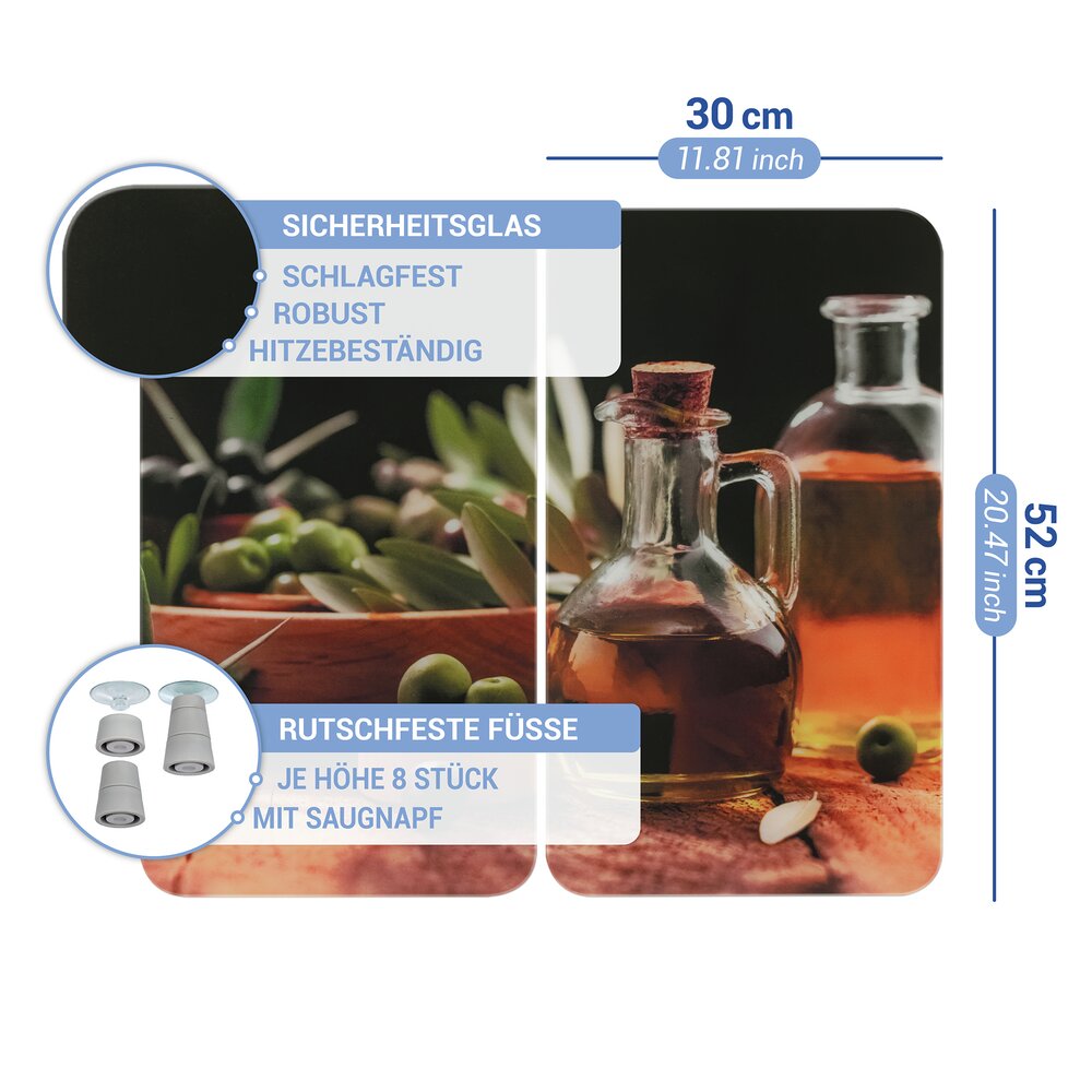 OLIVENÖL 2er-Set Herdabdeckplatten aus Glas
