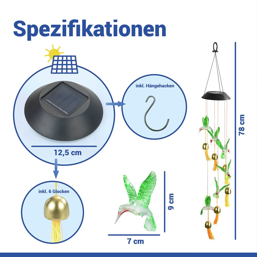 KOLIBRI Windspiel LED, solarbetrieben