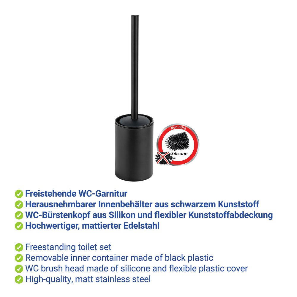PORTO black WC-Garnitur, Bürstenkopf aus Silikon