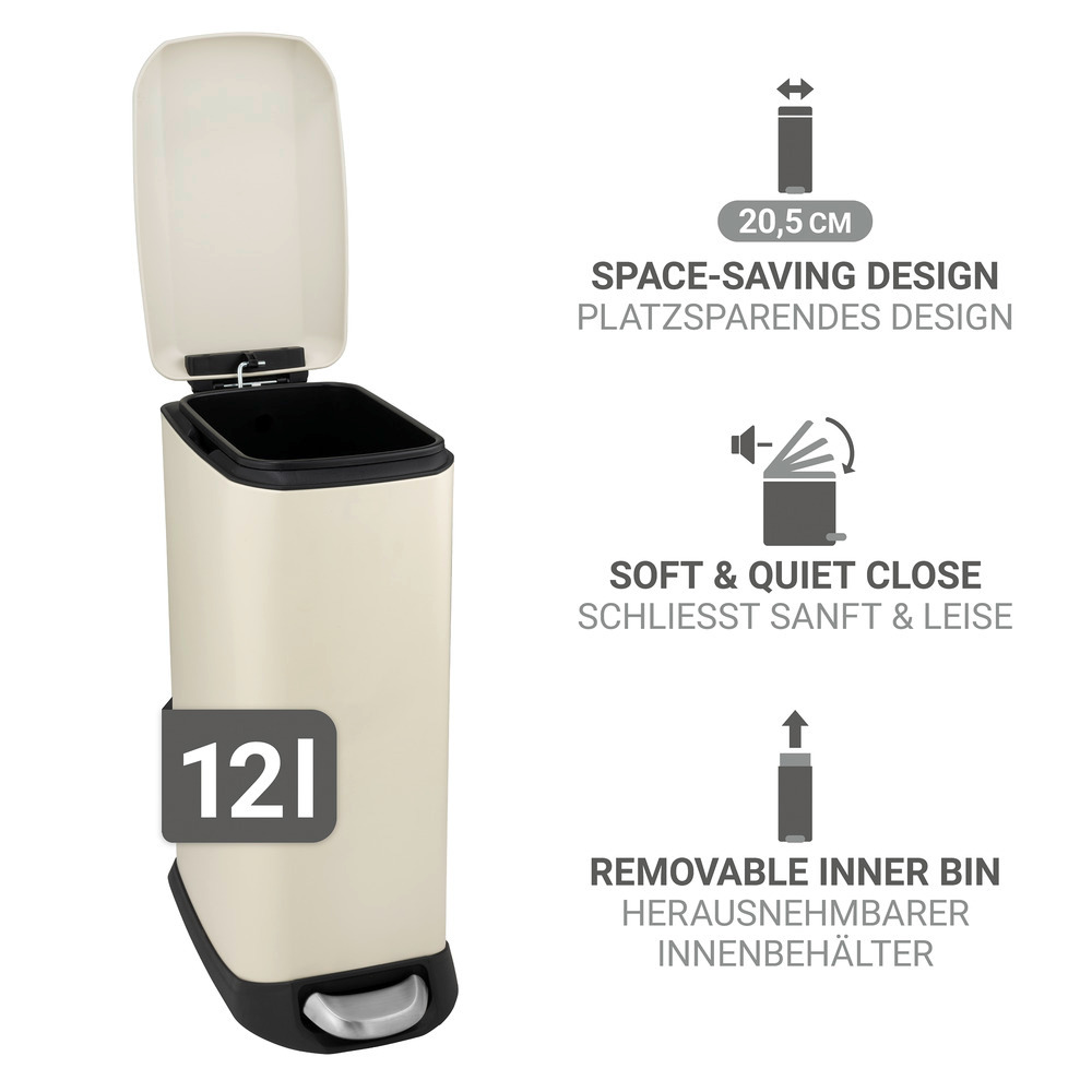DESIGN creme Treteimer, 12 l, Easy Close