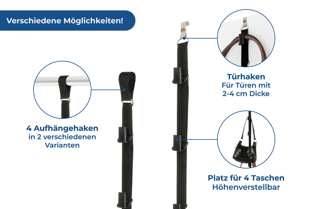 Türgarderobe für Handtaschen für Falzstärken 2-4 cm