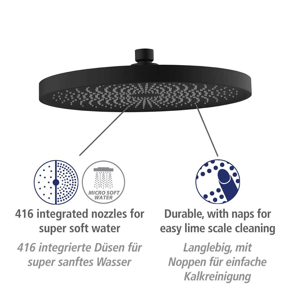 SOFTWATER schwarz matt Regenduschkopf,  Ø 26 cm