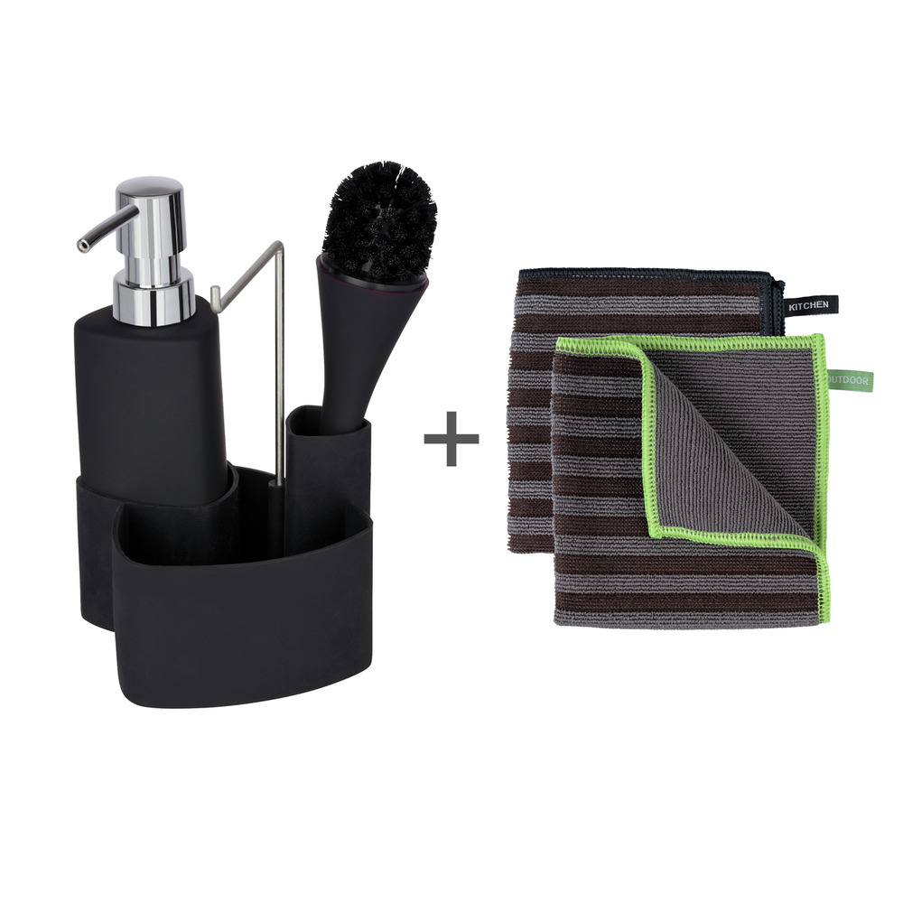 Spül-Set Mod. Empire Schwarz, inkl. 2 Mikrofasertücher Migro