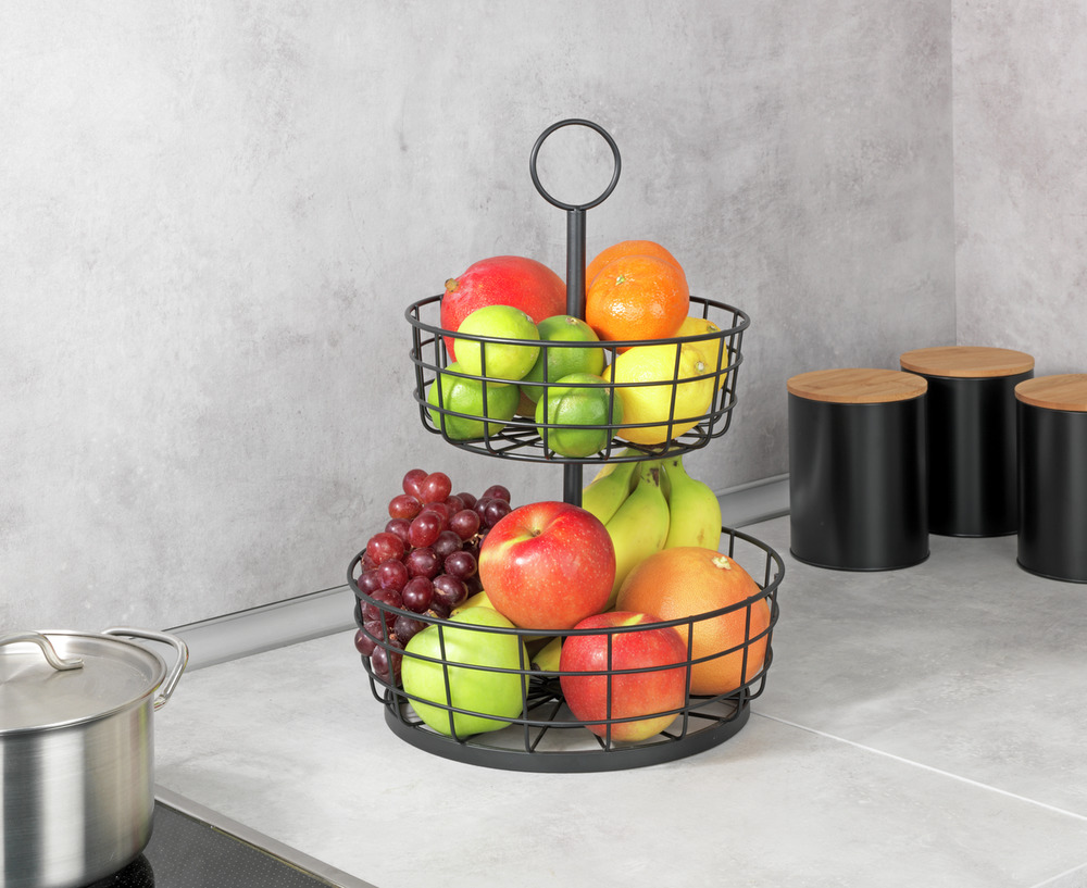ETAGERE mit zwei Drahtkörben aus Eisen ETAGERE mit zwei Drahtkörben aus Eisen