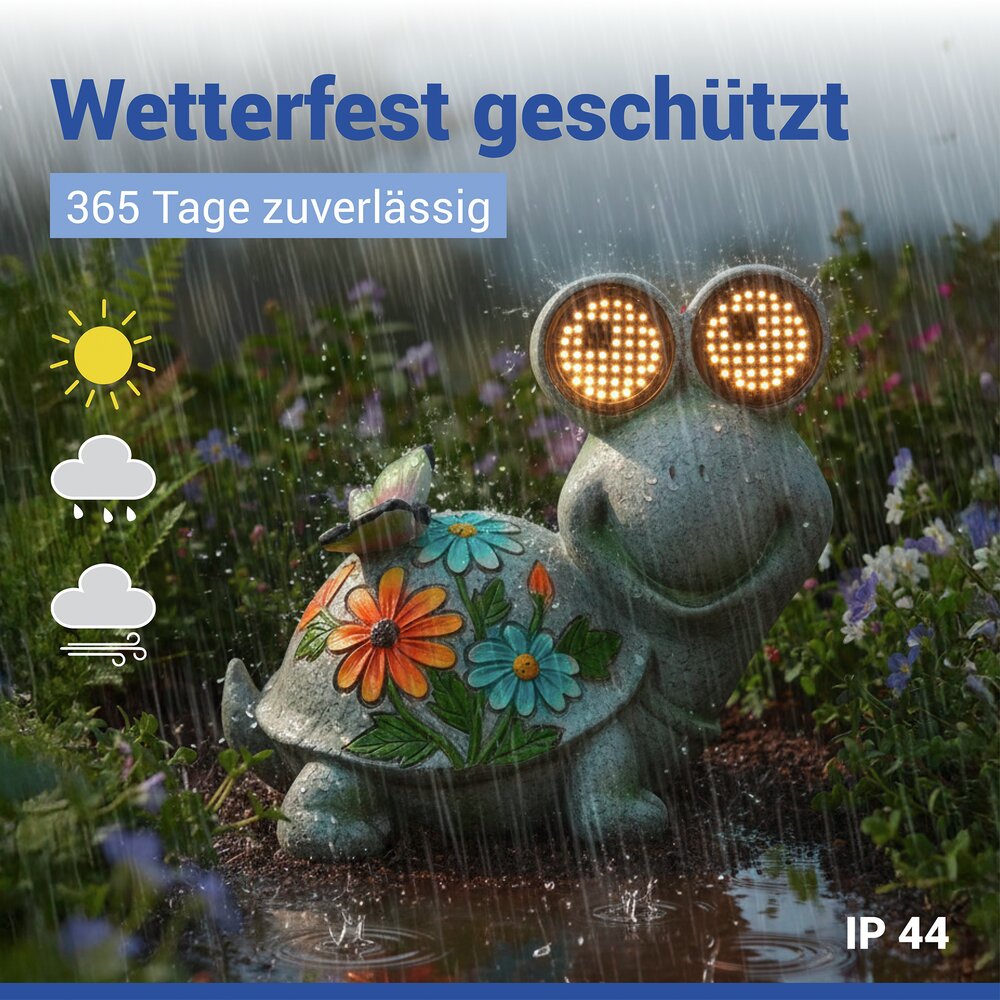SCHILDKRÖTE Gartenfigur mit blinkenden LED-Augen