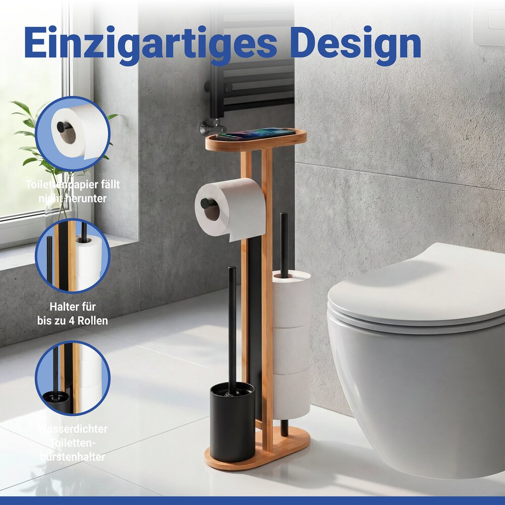 OREA Bambus Stand-WC-Garnitur mit Ablage