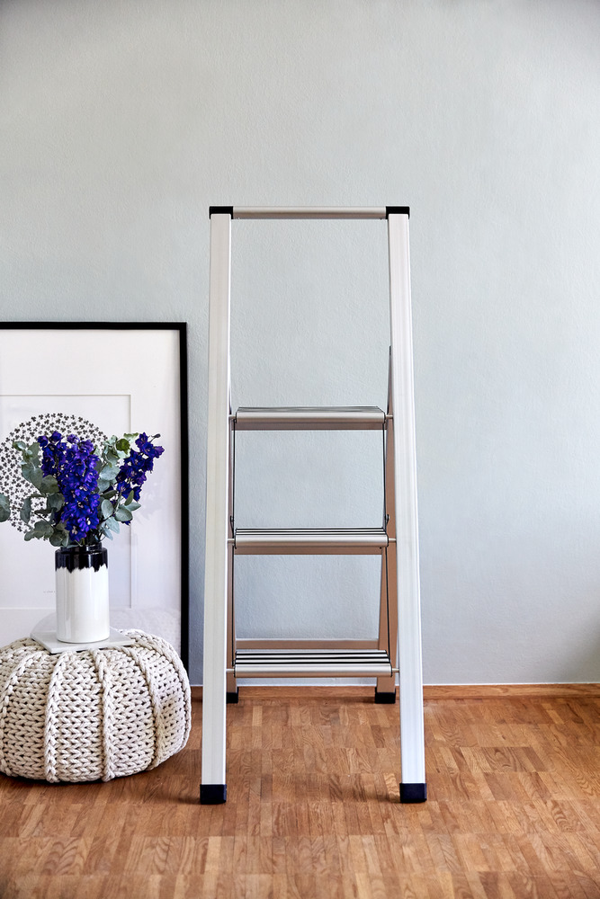 Klapptrittleiter silber aus Aluminium, 3-stufig