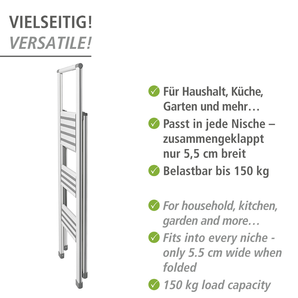 Klapptrittleiter weiß aus Aluminium, 3-stufig