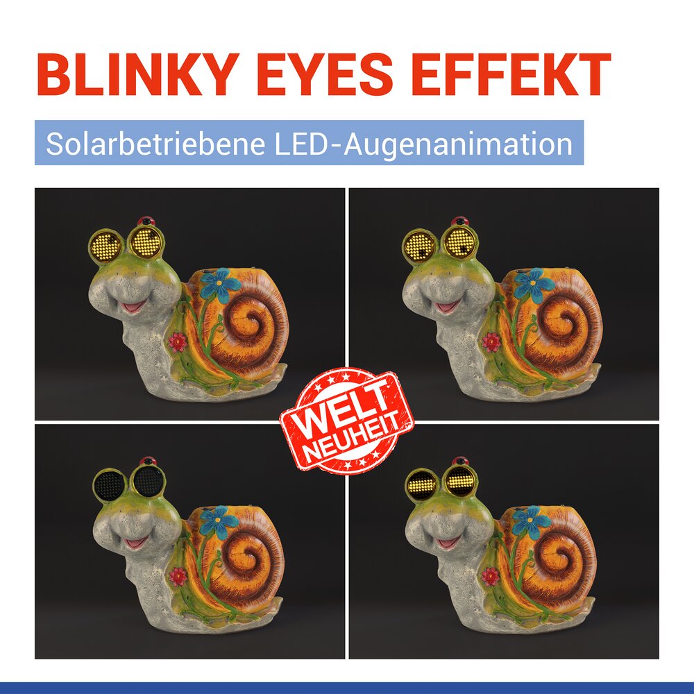 SCHNECKE Gartenfigur mit blinkenden LED-Augen