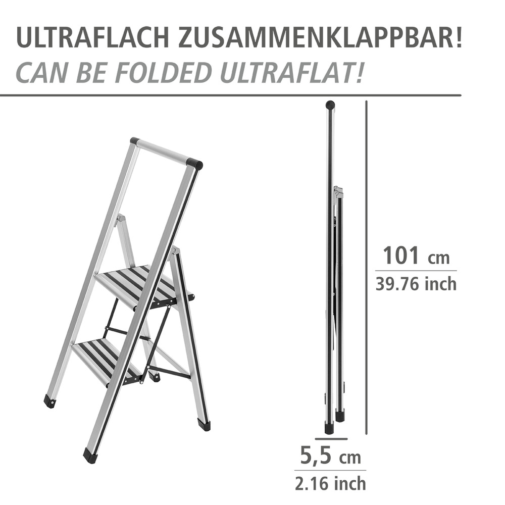 Klapptrittleiter silber aus Aluminium, 2-stufig Kopie