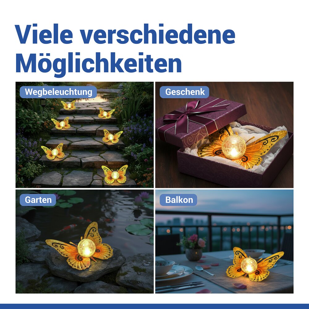 SCHMETTERLING orange/gold LED Solarlampe