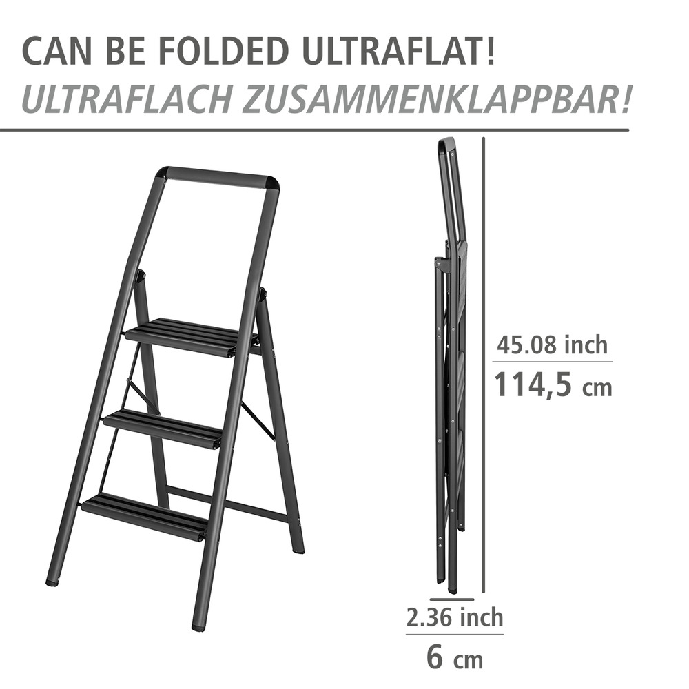 COMPACT schwarz Alu-Klapptrittleiter, 3-stufig
