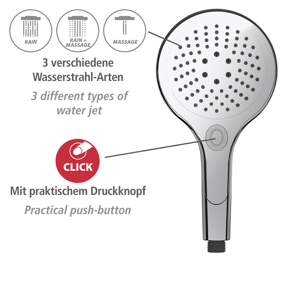 BASIC chrom Duschkopf 3 Strahlarten Ø 15 cm