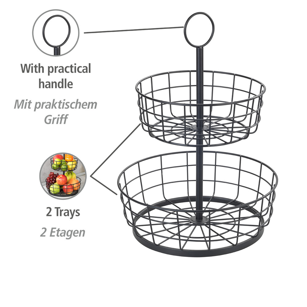 ETAGERE mit zwei Drahtkörben aus Eisen ETAGERE mit zwei Drahtkörben aus Eisen
