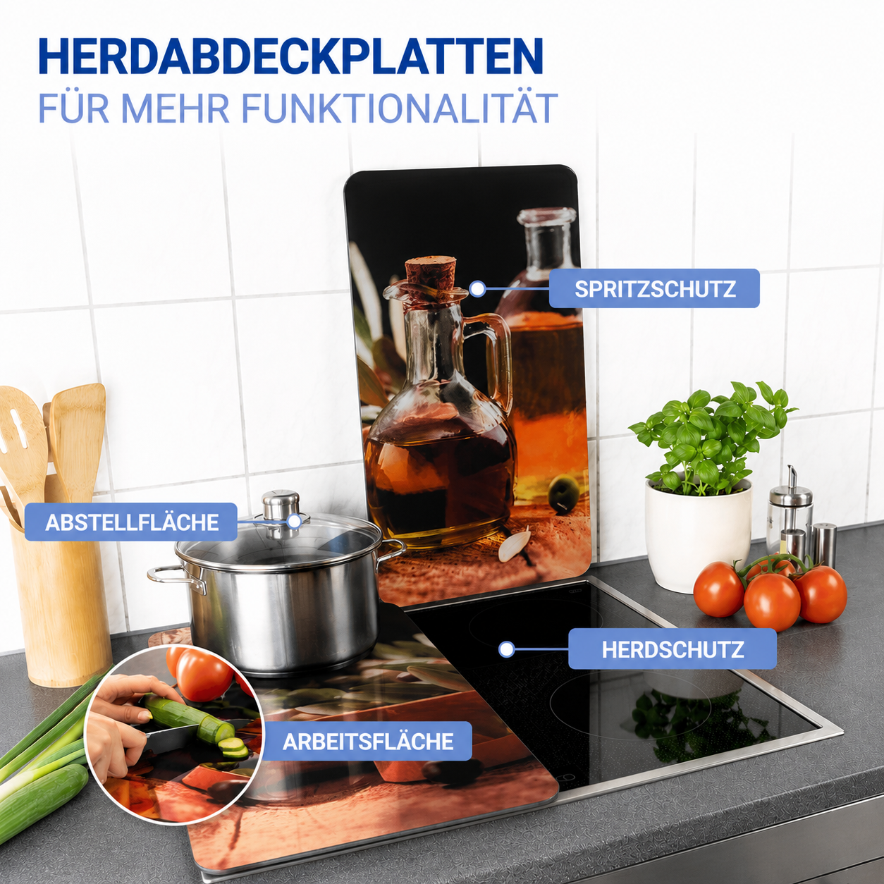 OLIVENÖL 2er-Set Herdabdeckplatten aus Glas