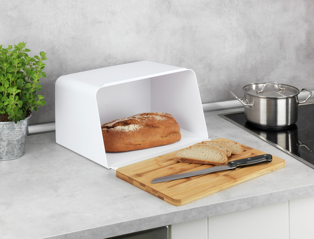 KUBO weiss Brotkasten mit Bambusbrett 35x20,5cm