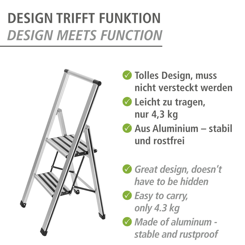 Klapptrittleiter silber aus Aluminium, 2-stufig Kopie