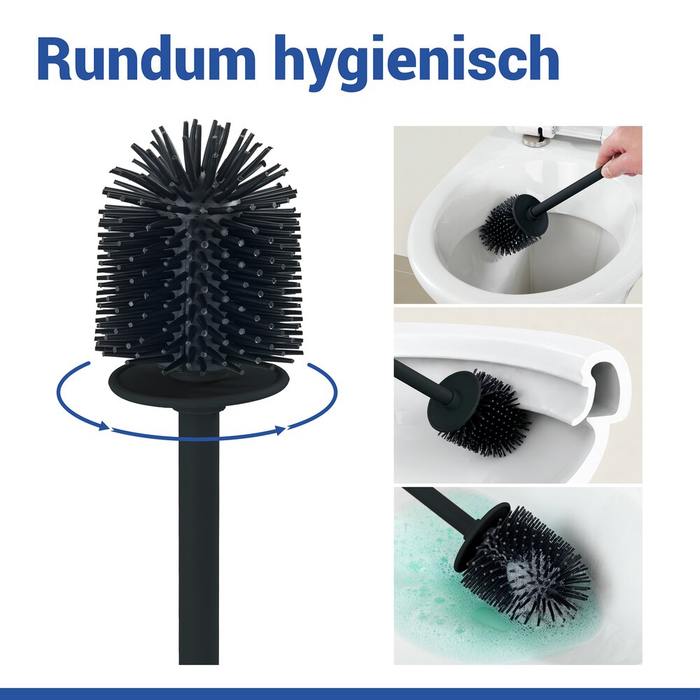 FABLO schwarz WC-Garnitur, Bürstenkopf aus Silikon