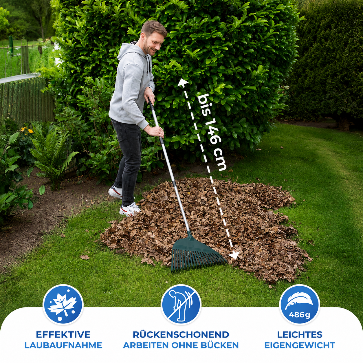 Gartenrechen mit Teleskopstiel