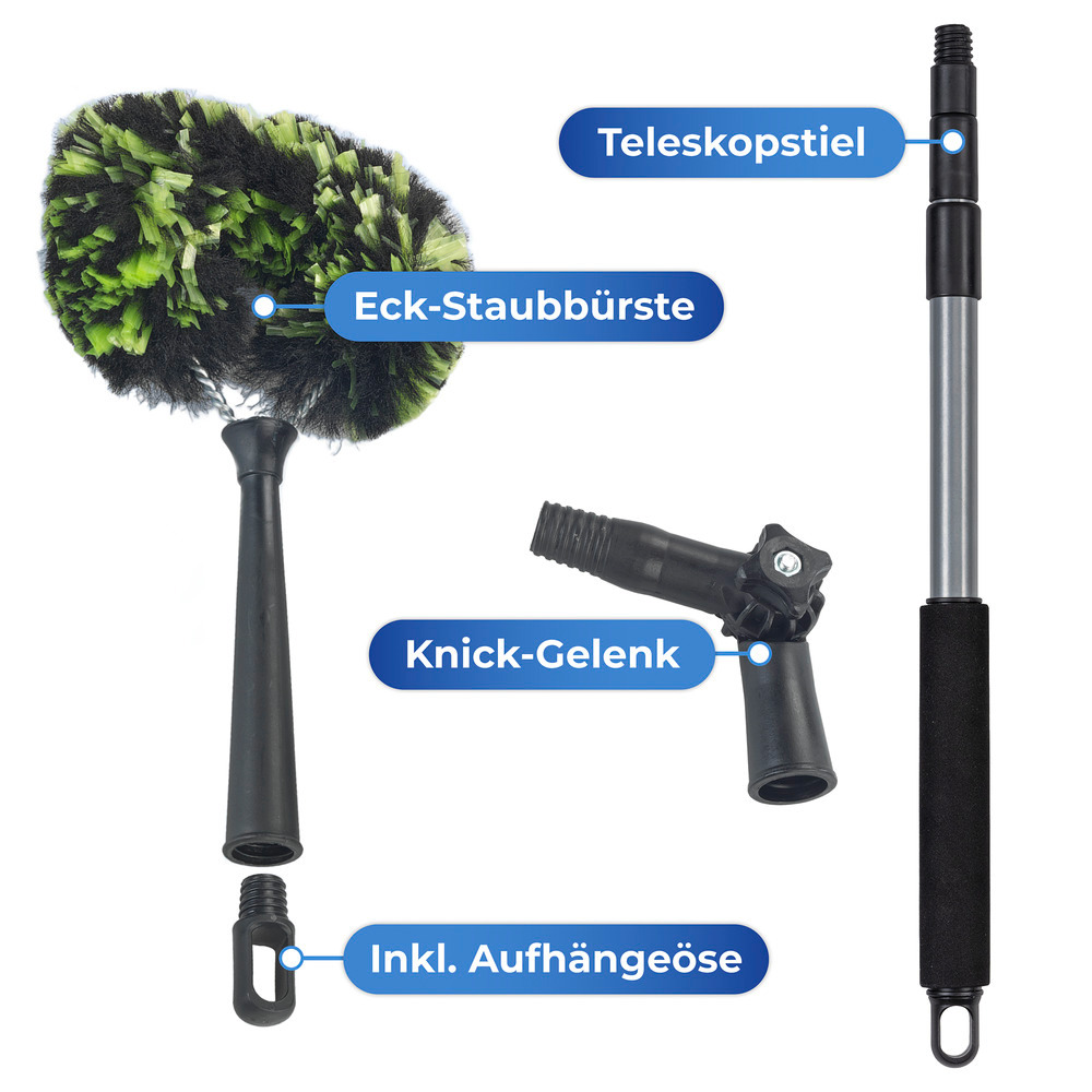 Eck-Staubbürste mit Knickgelenk und Teleskop-Stiel