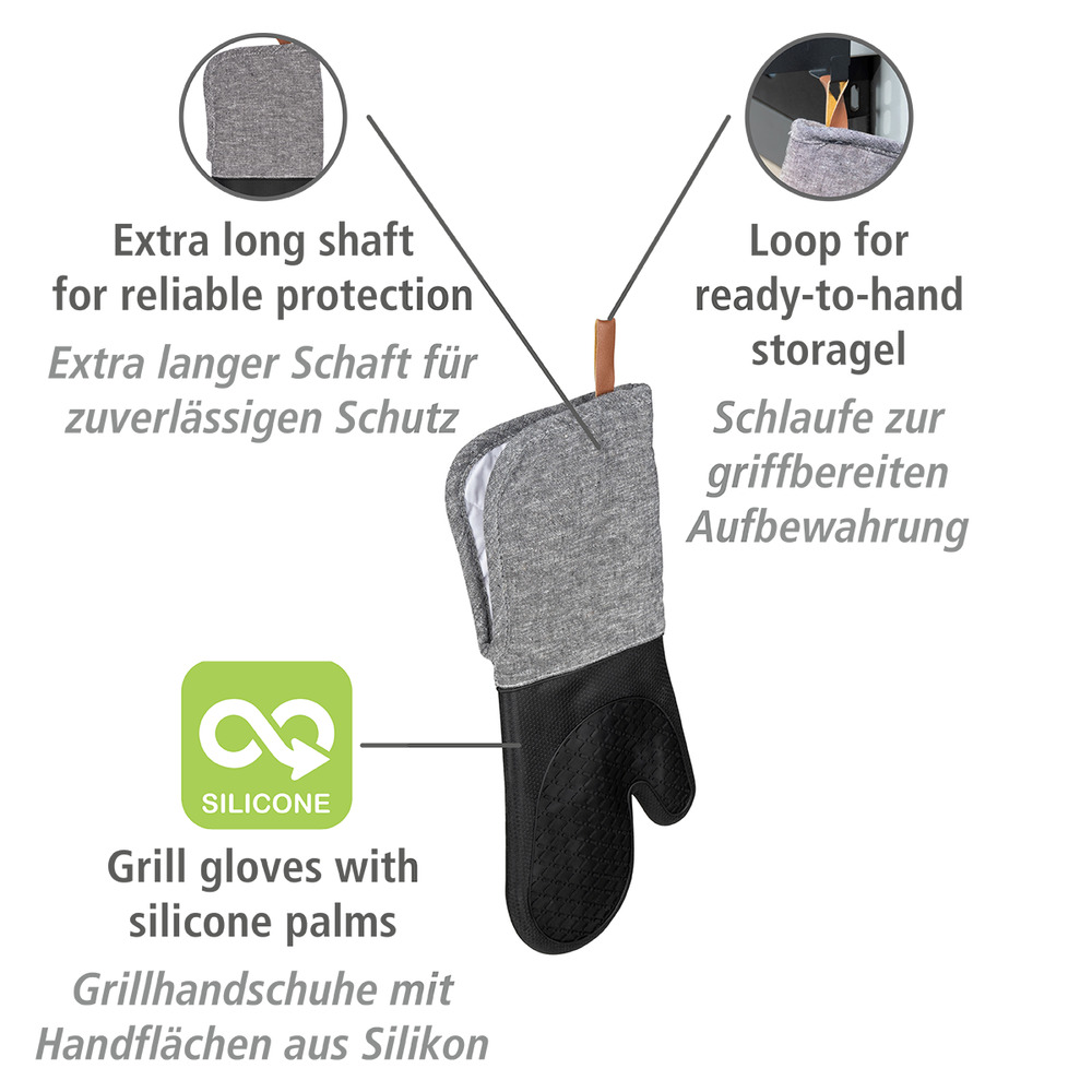 ADA schwarz Topfhandschuhe mit Silikonfläche
